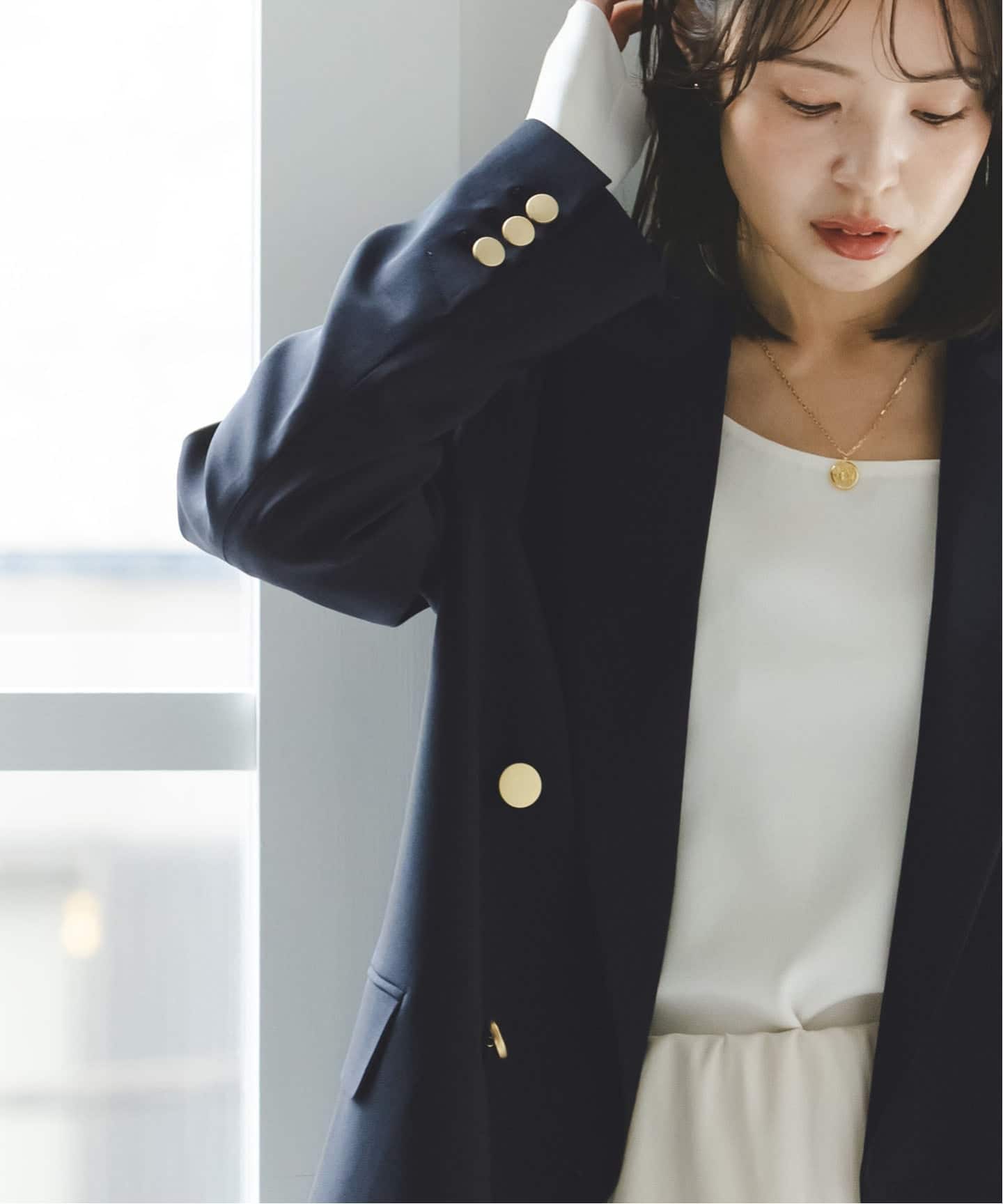 エステルツイルピークドラペルジャケット（テーラードジャケット