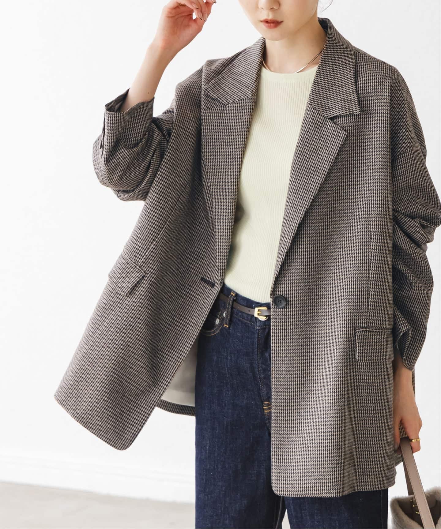 オーバーサイズチェックジャケット（テーラードジャケット）｜NOBLE