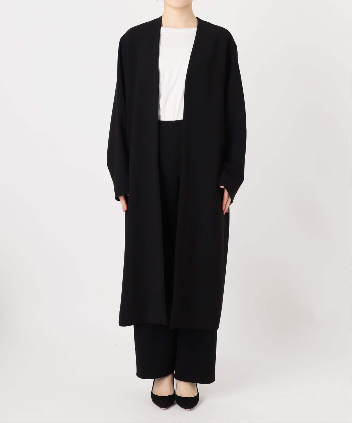 トリアセジョーゼット Vネック コート（ノーカラーコート）｜Deuxieme