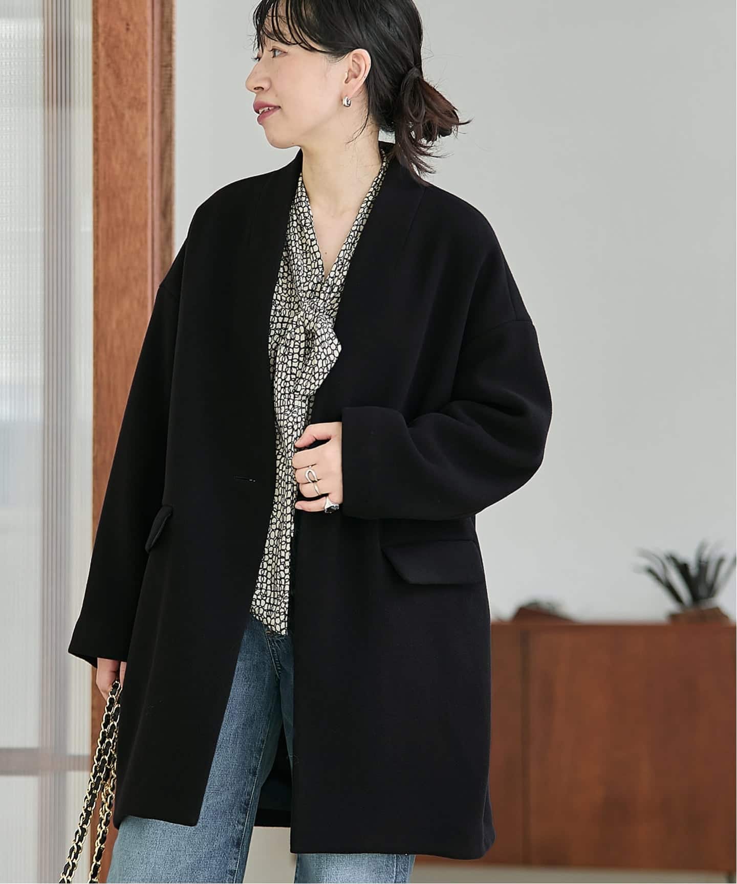 追加》SUPER140S/GIOLICA コクーンコート（ノーカラーコート