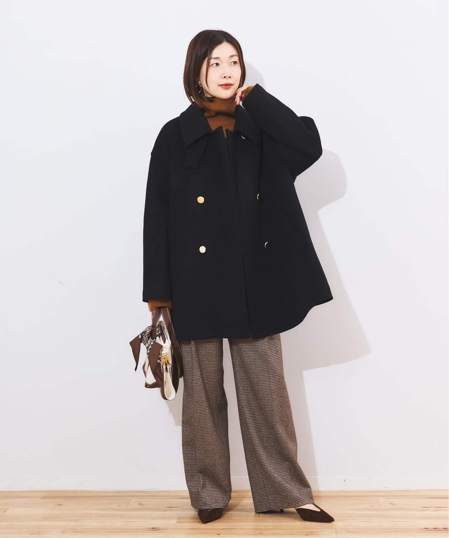 追加》SUPER120/MANTECOステンカラーショートコート（ステンカラー