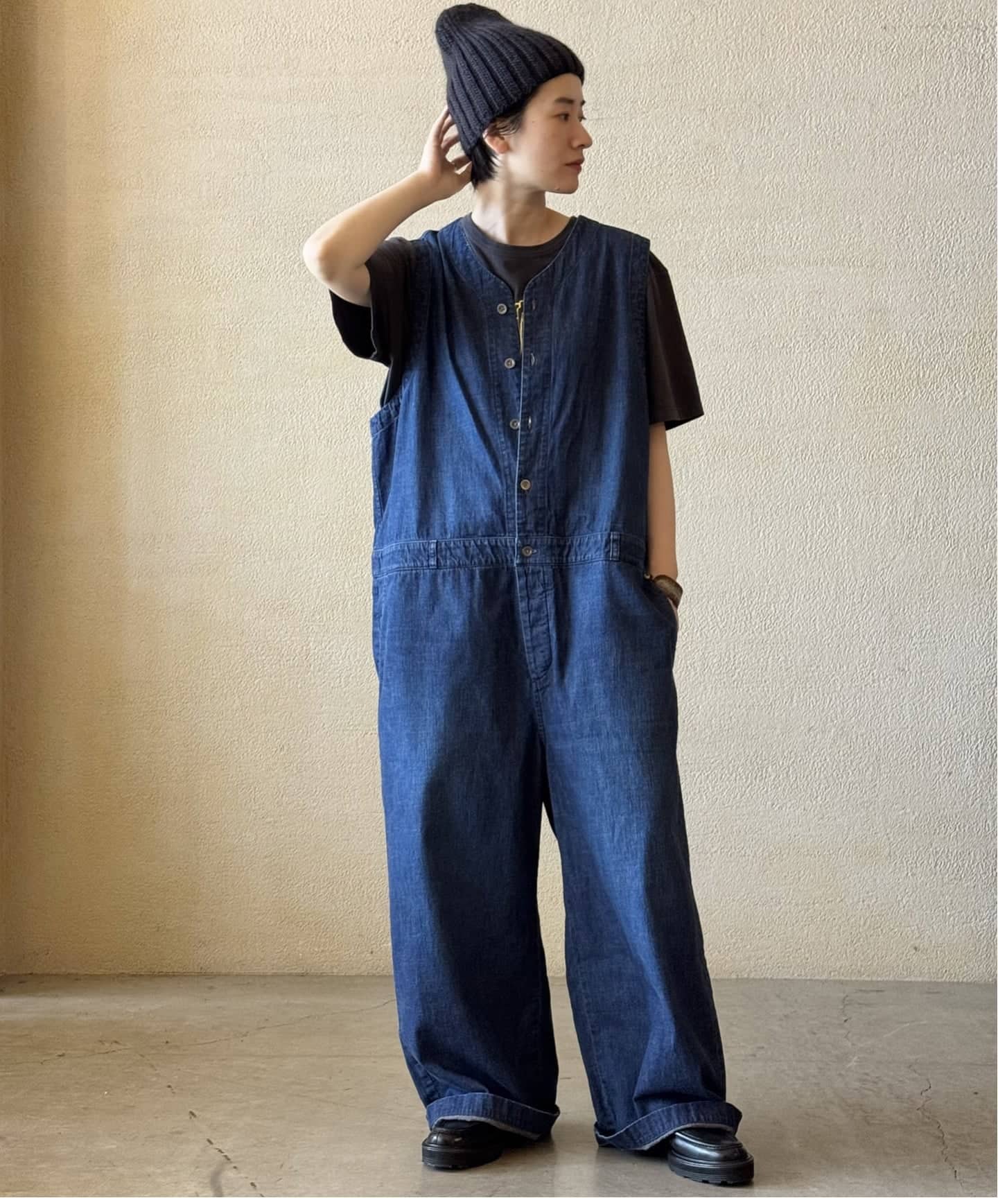 8OZデニム ノースリオールインワン（つなぎ／オールインワン