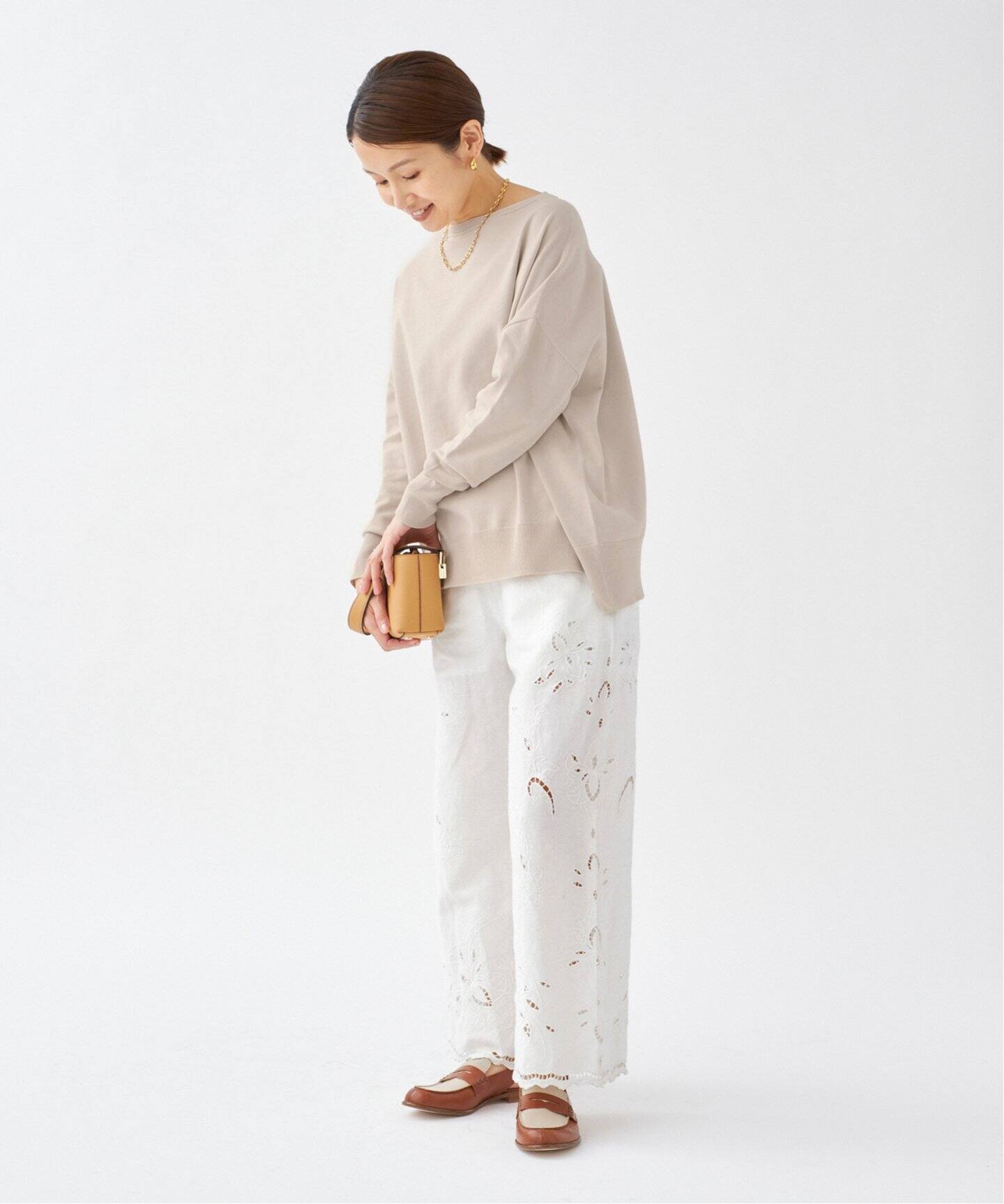 追加》コットンリネンカットワークレース イージーパンツ（その他