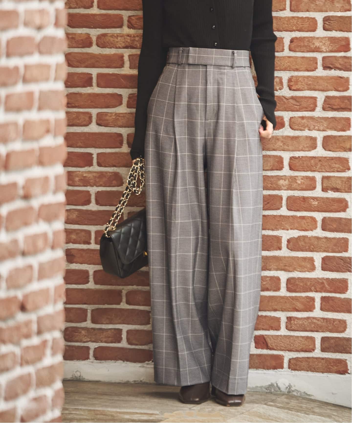 チェック柄裏起毛スラックスパンツ（スラックス）｜NOBLE（ノーブル