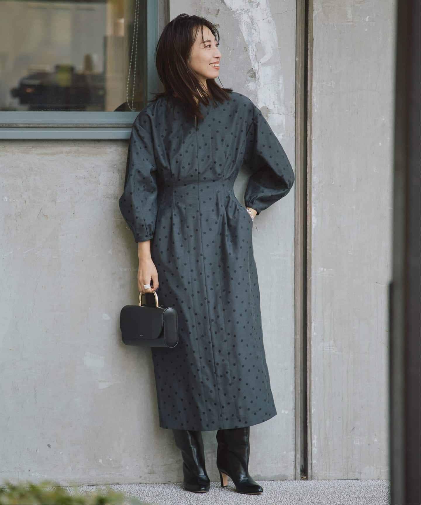 DOTジャガード ウエストシェイプワンピース（ワンピース）｜VERMEIL