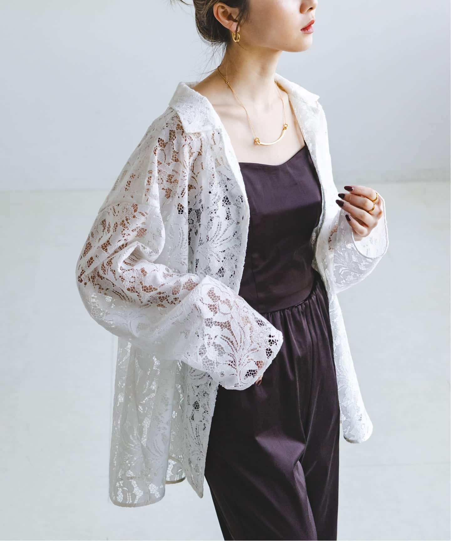 追加予約》ボタニカルレースオープンカラーシャツ（シャツ／ブラウス