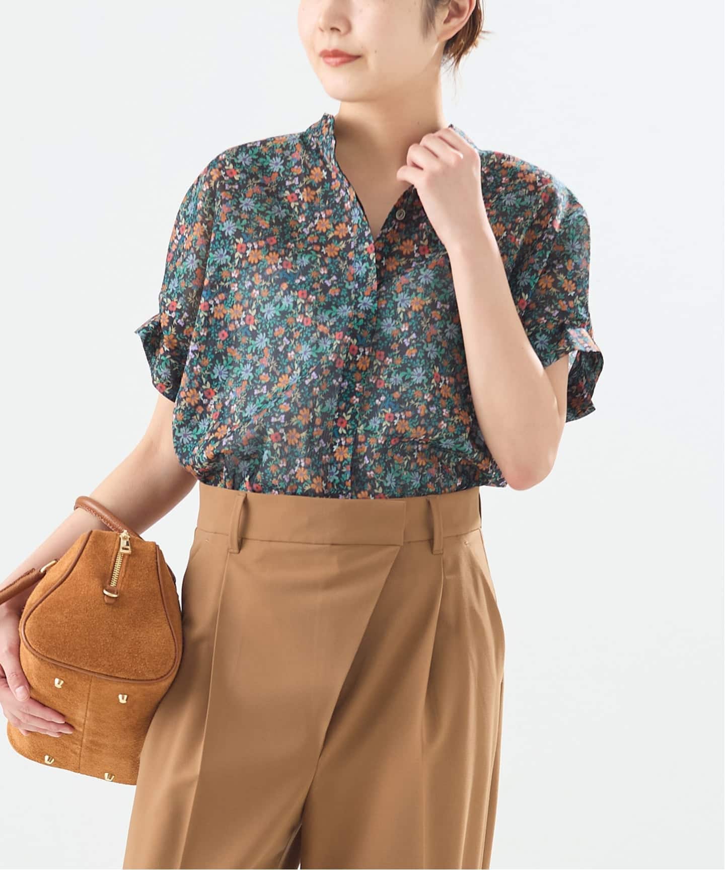 予約》DEVEAUXフラワー&チェック/無地タックスリーブシャツ（シャツ