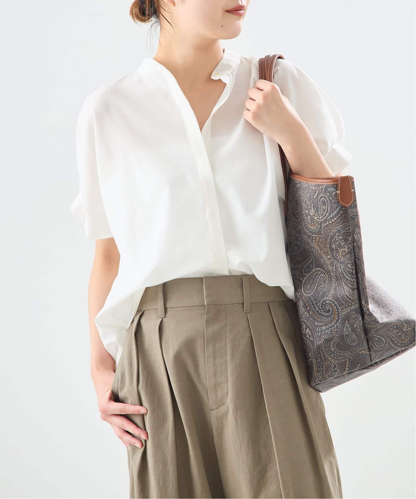 予約》DEVEAUXフラワー&チェック/無地タックスリーブシャツ（シャツ