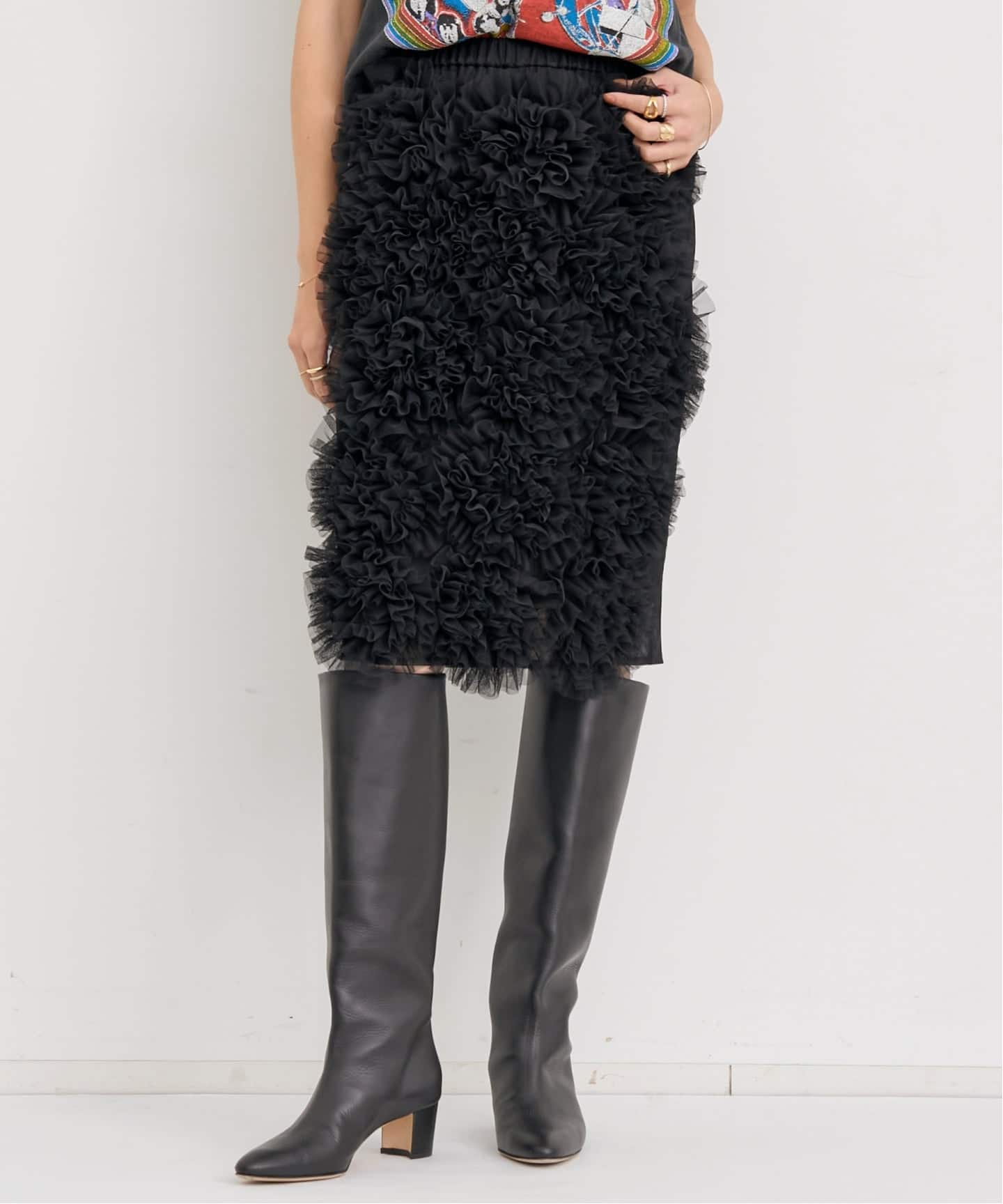 Col Pierrot/コル ピエロ】 TULLE FLOWER SKIRT（ひざ丈スカート）｜L