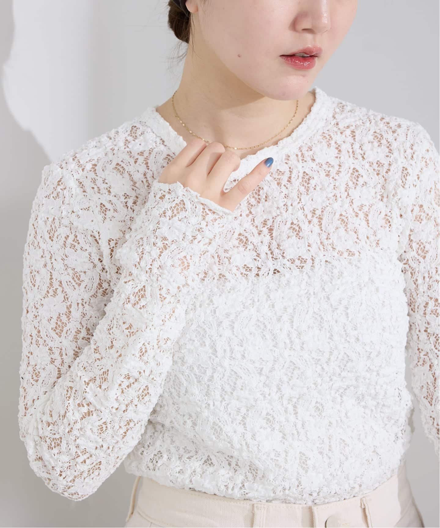 一部カラーWEB限定/追加4予約》Flowerストレッチレースプルオーバー（T