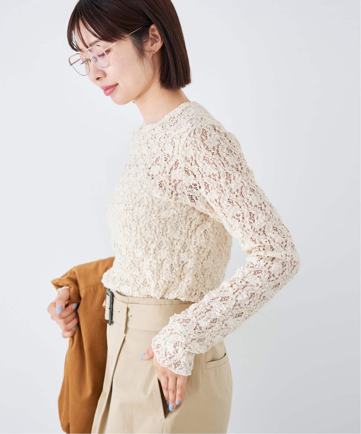 一部カラーWEB限定/追加4予約》Flowerストレッチレースプルオーバー（T