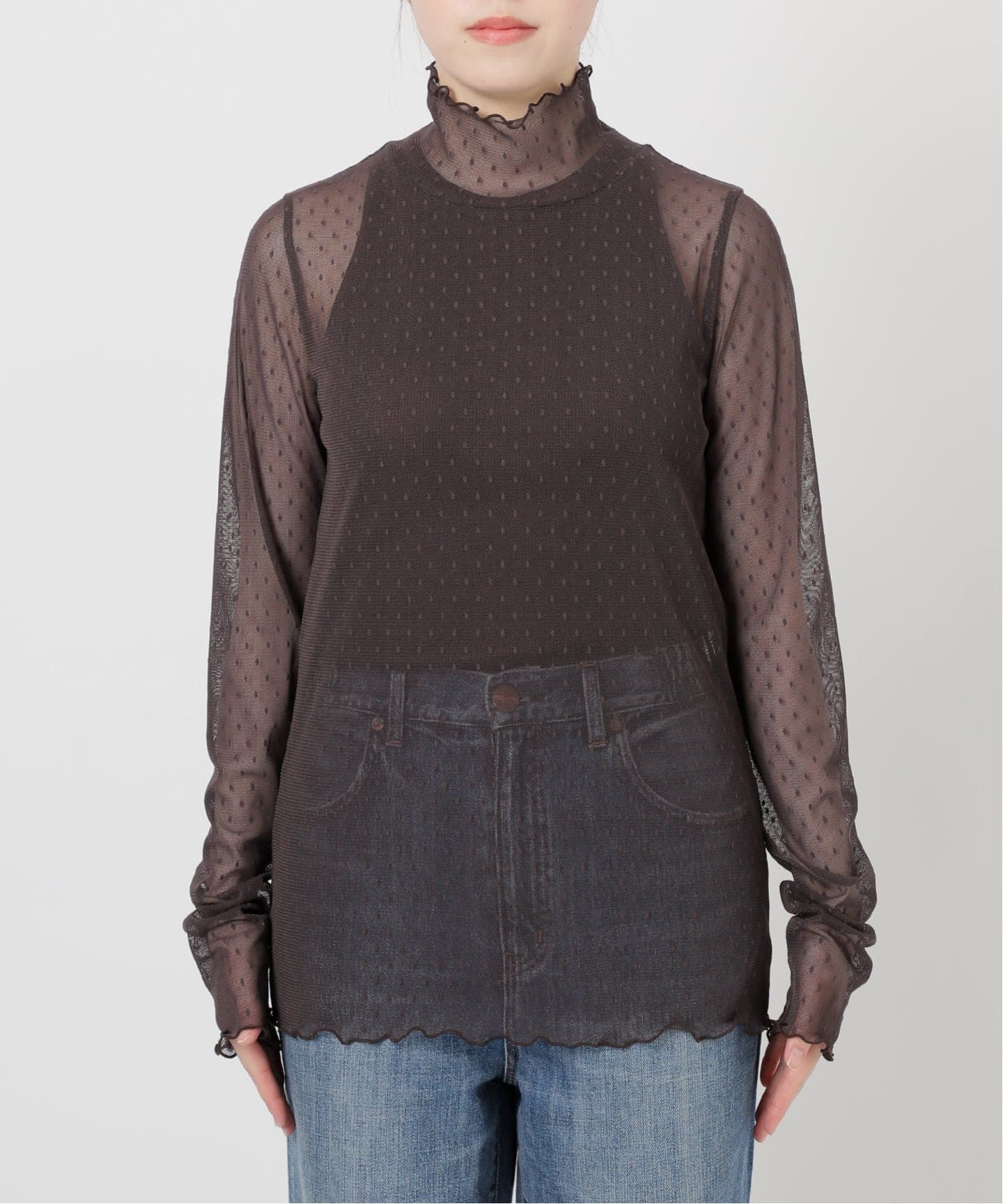 追加》ドットチュールハイネックプルオーバー（Tシャツ／カットソー
