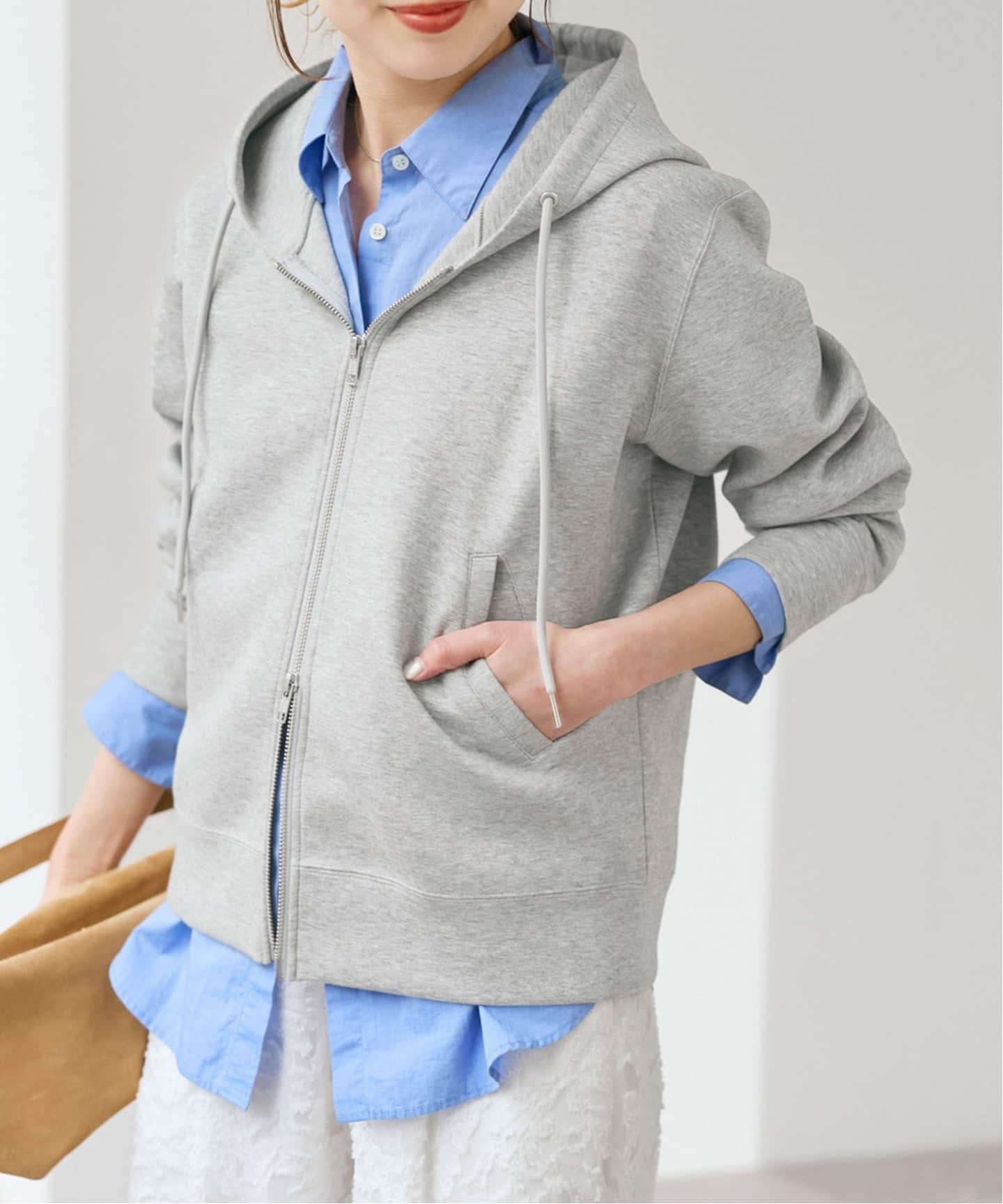 タグ付き】スピック&スパン ストレッチジップフードパーカー グレー