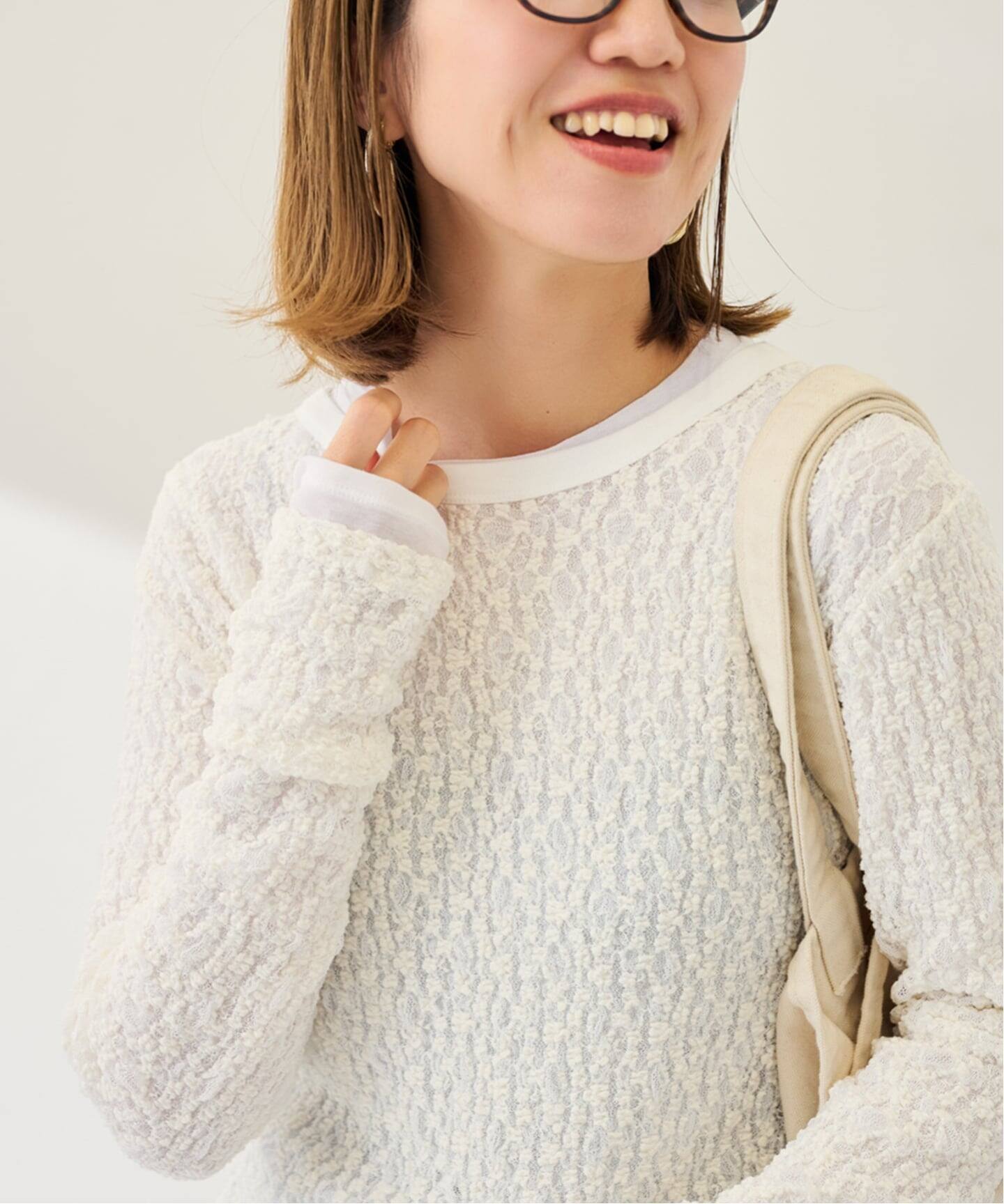 IRONING/アイロニング FLORAL SHIRRED LACE ロングスリーブ（Tシャツ