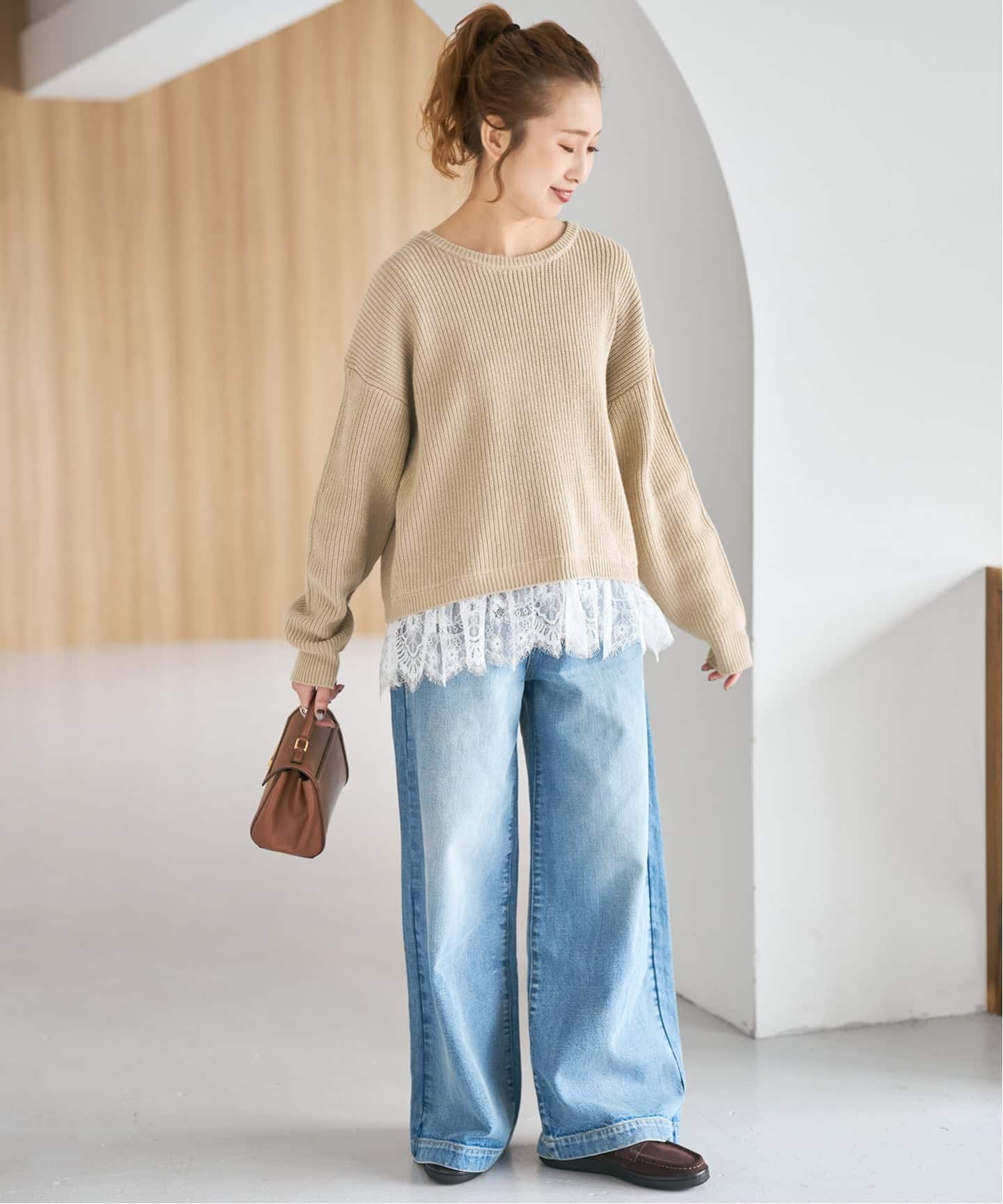 追加3》レースドッキング畦ニットプルオーバー（ニット／セーター