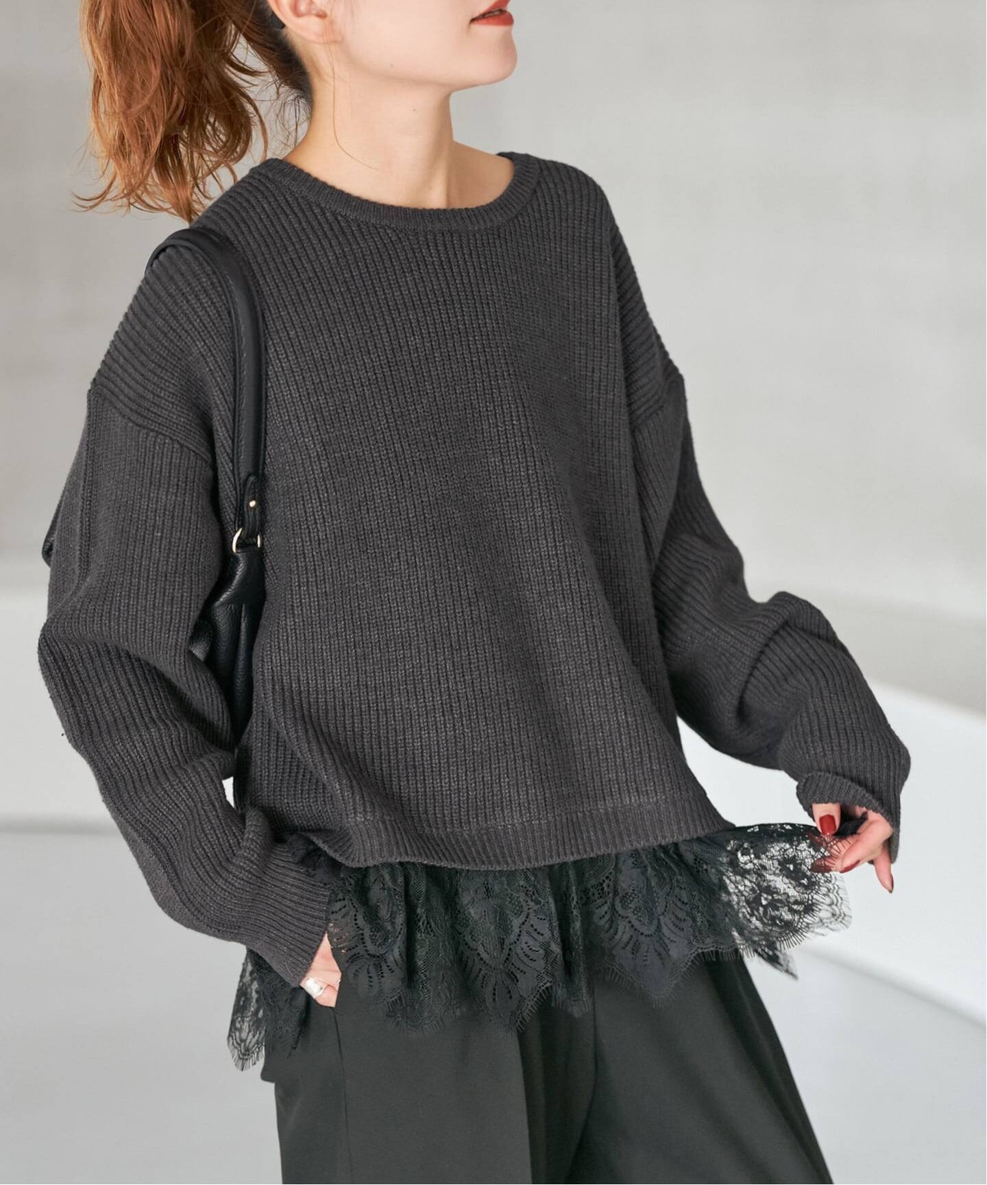 追加3》レースドッキング畦ニットプルオーバー（ニット／セーター