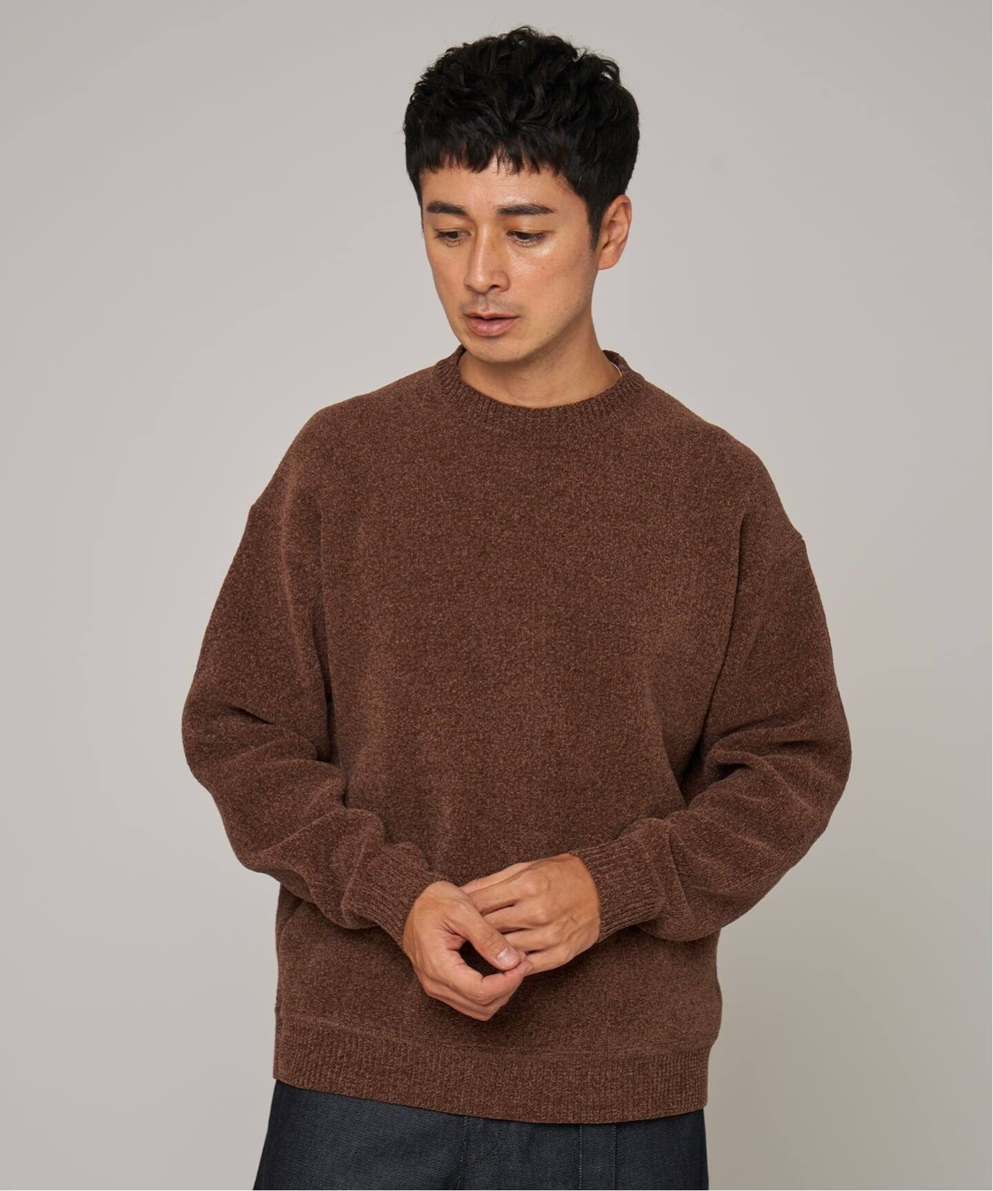 追加》シェニール ヤーン クルーネック ニット（ニット／セーター