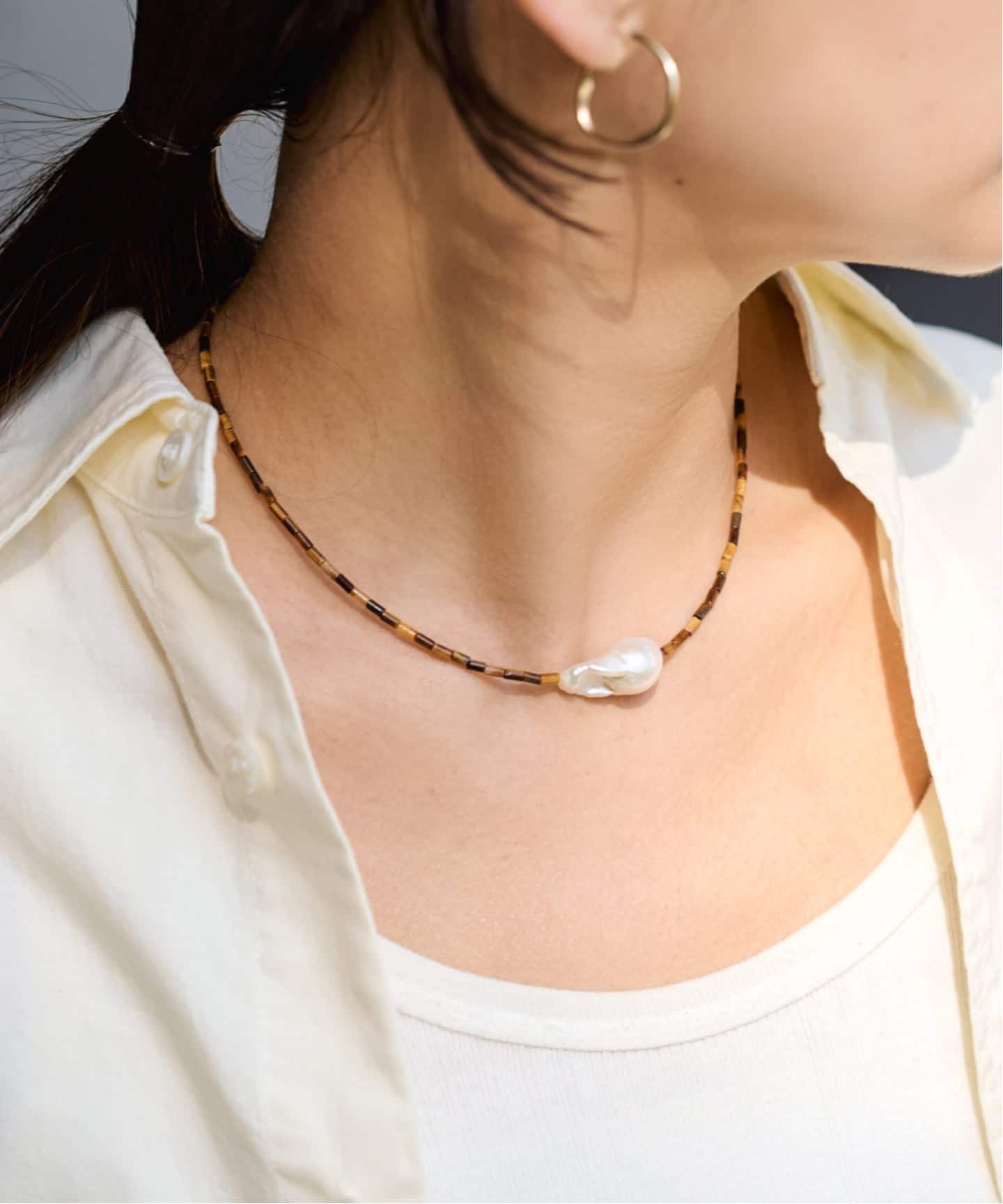 ≪予約≫PREEK/プリーク Baroque pearl stone line choker ネックレス