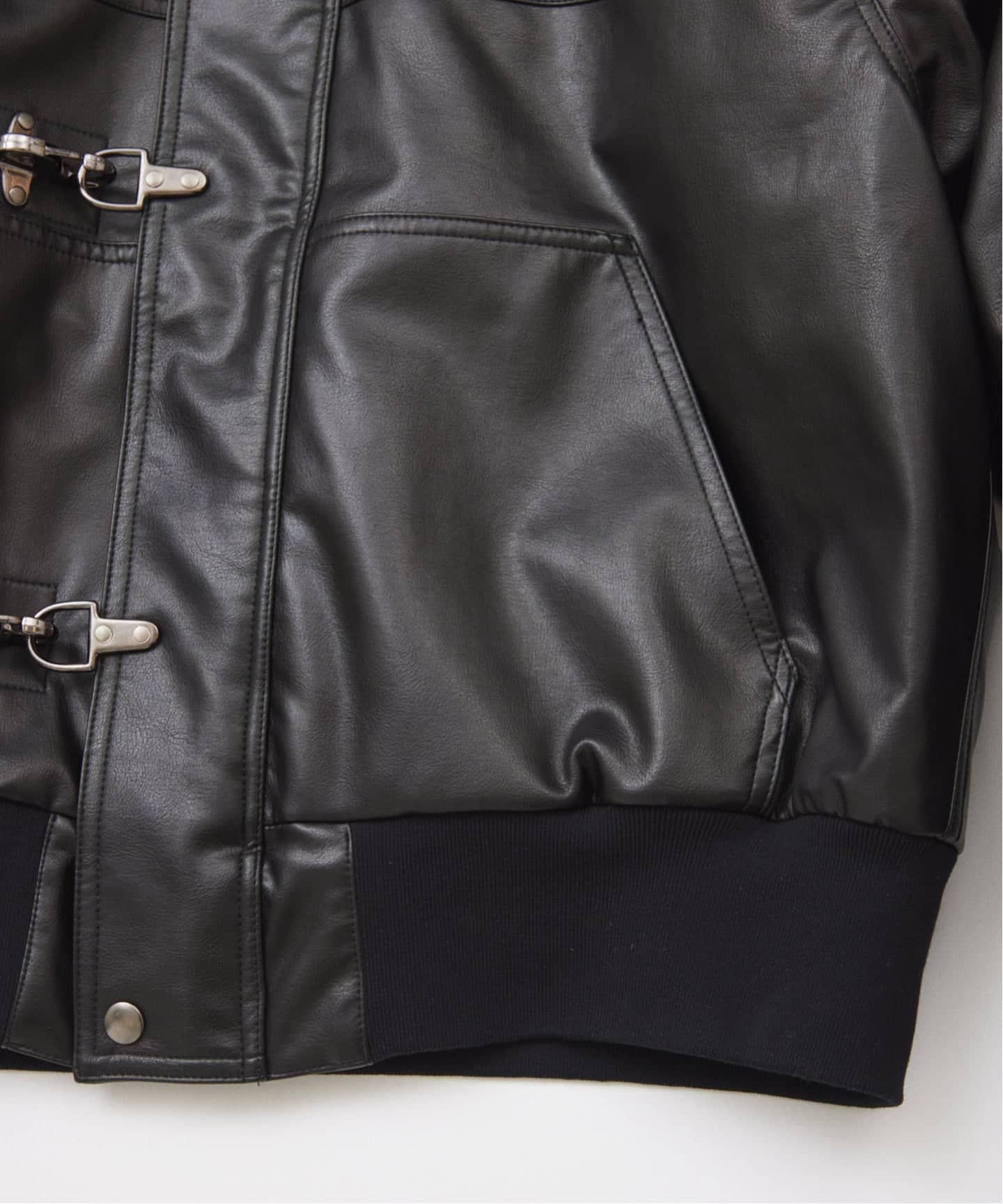 フェイクレザー ファイヤーマン フード ジャケット（レザージャケット