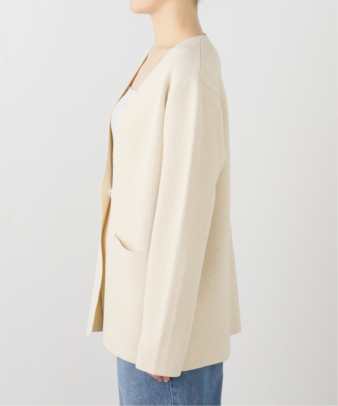 ミラノリブVネックニットジャケット（ノーカラージャケット）｜SLOBE