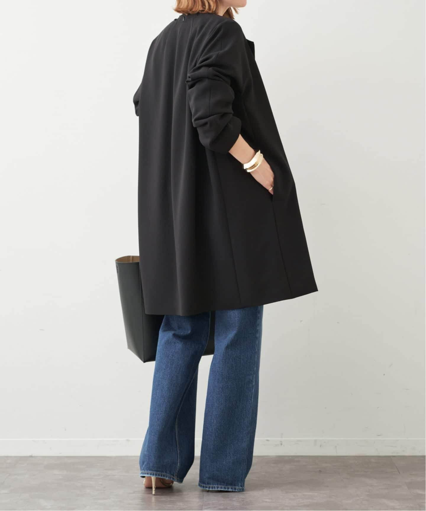 トリアセジョーゼット ノーカラー ハーフコート（ノーカラーコート