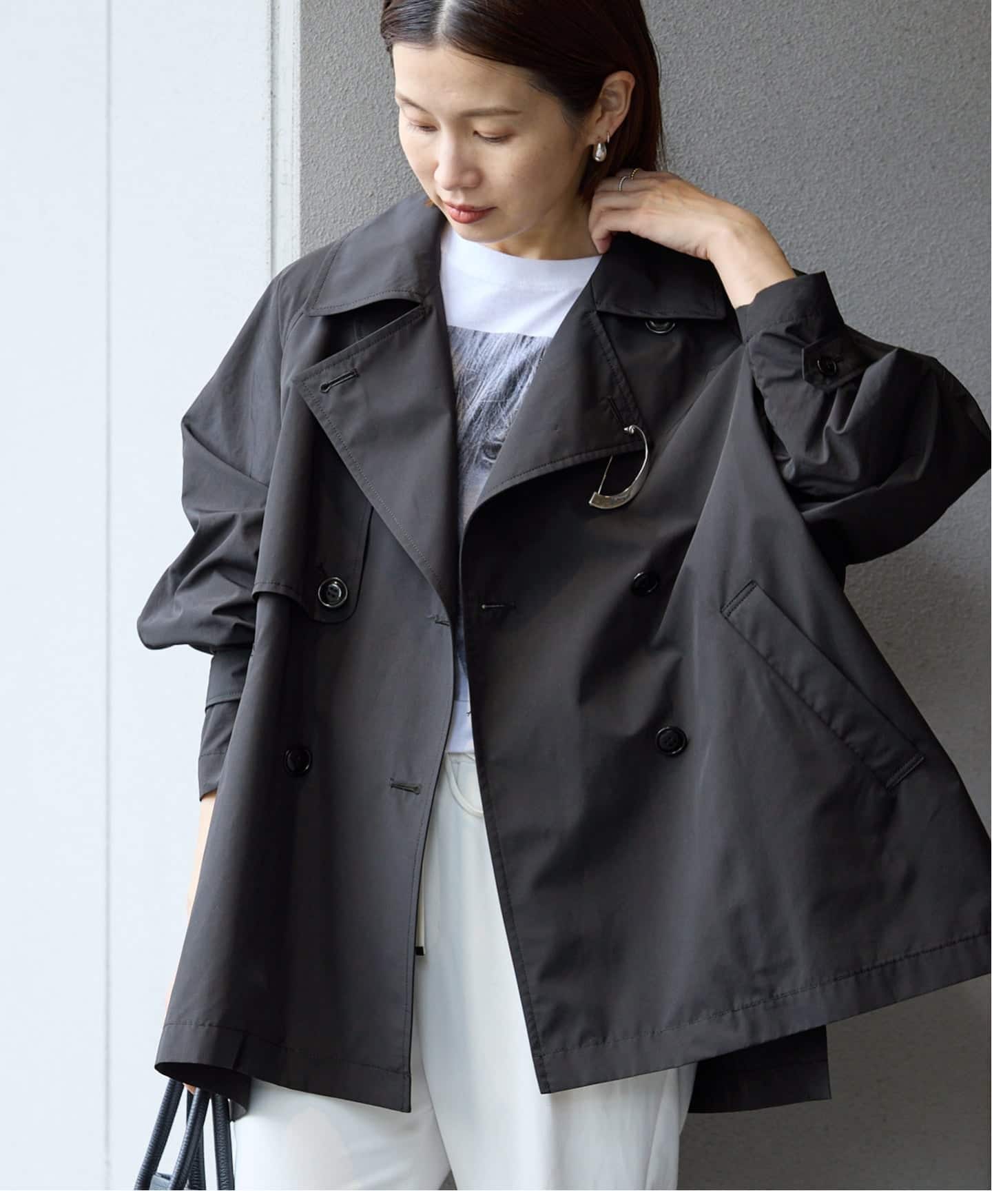 新色あり/追加4//洗濯機洗い可》ポプリンオーバーショートコート