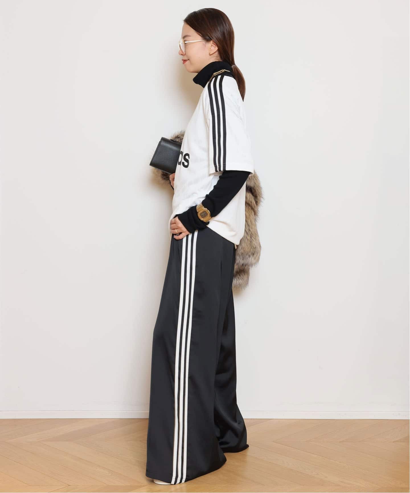 ADIDAS/アディダス】SATIN WIDE LEG TRACK パンツ（BLACK）（ジャージ