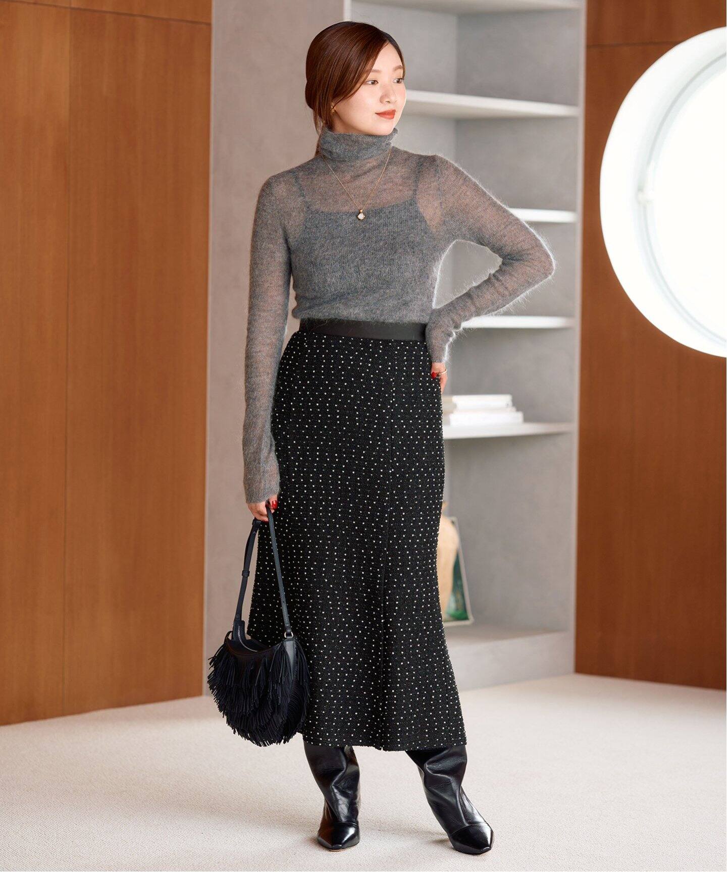 ドットツイード フレアスカート（ロング・マキシ丈スカート）｜IENA