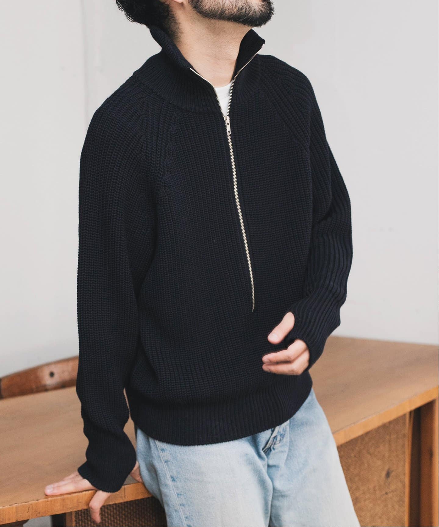 BATONER バトナー ハーフジップニット 長袖 ブラウン 茶 ST0001