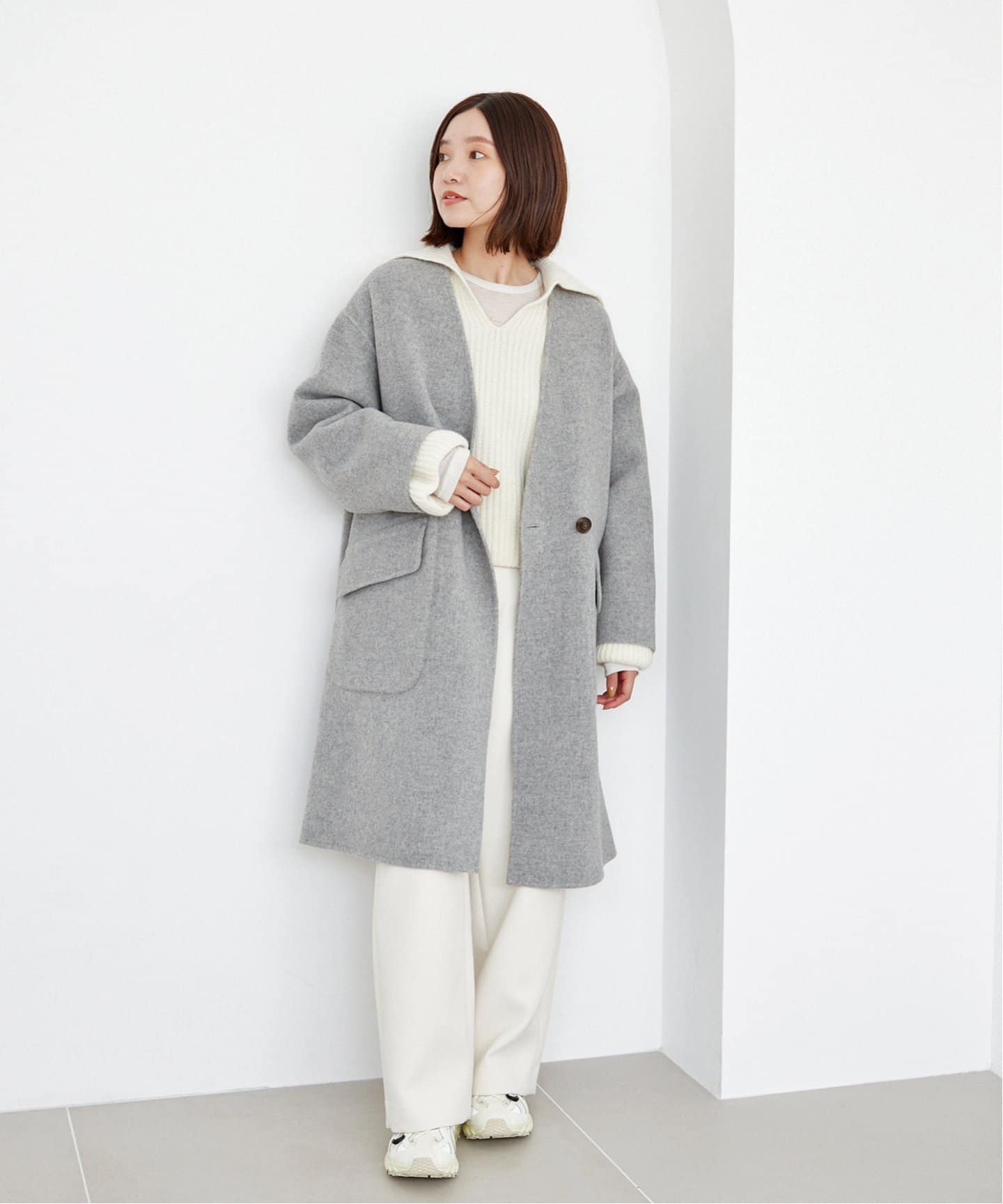 モッサーダブルフェイス Vネックコート（ノーカラーコート）｜IENA