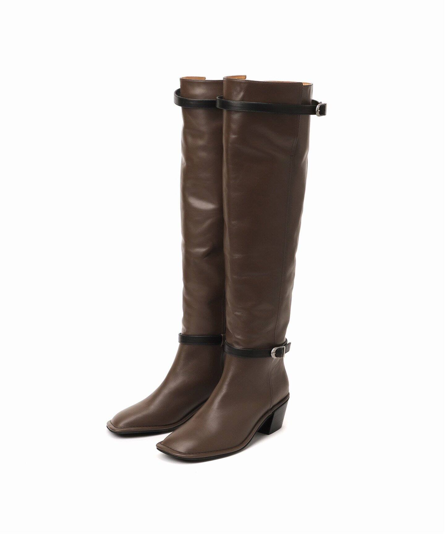 GRISE5cmレザーダブルベルトニーハイ（ロングブーツ）｜LE TALON（ル