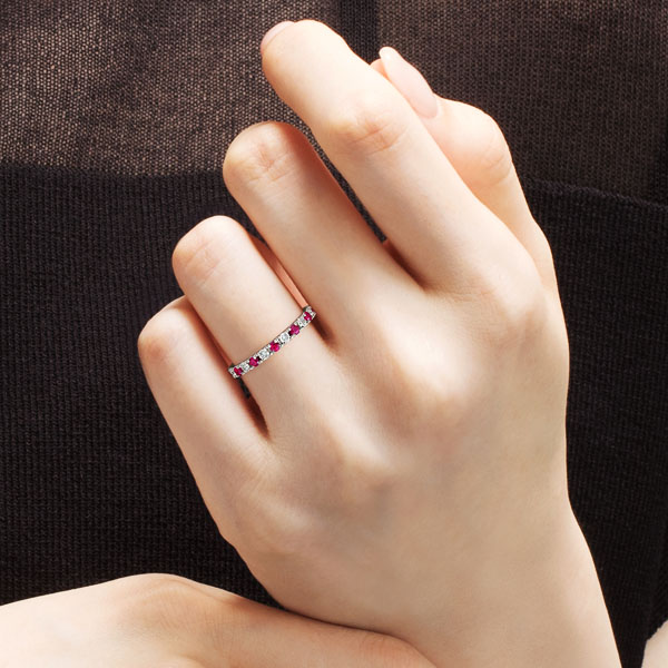 PT950 スクエア プレシャスストーン ルビー ダイヤモンド ハーフ