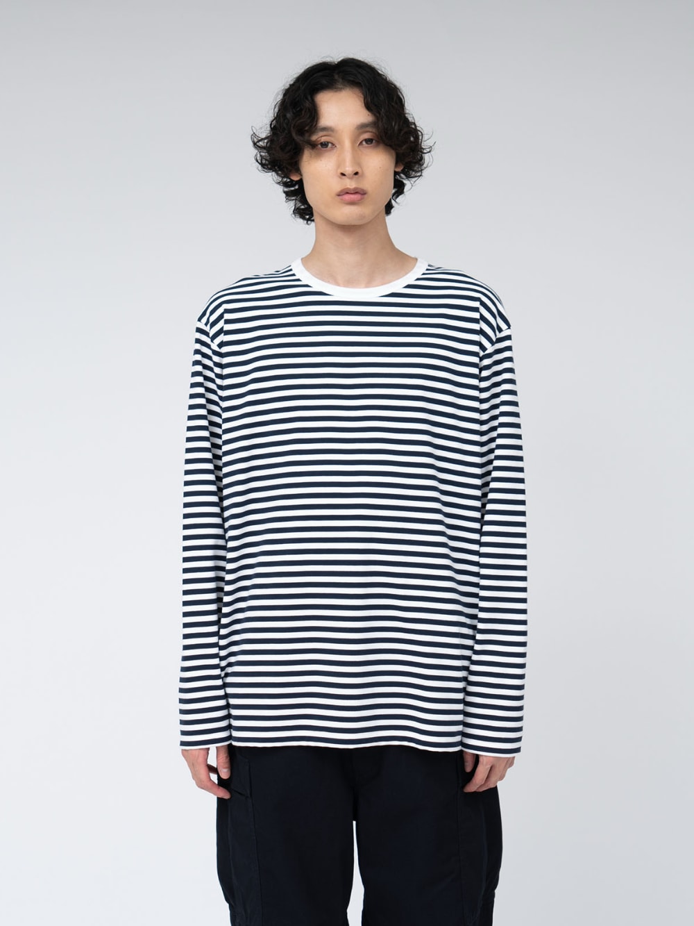 Nanamica: Coolmax Stripe Jersey Long Sleeve Tee - Navy X White