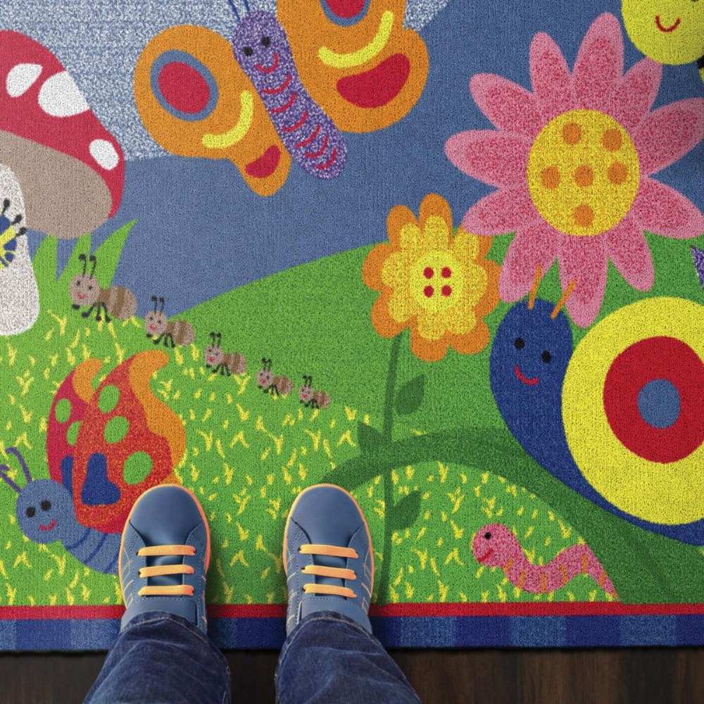 Friendly Cutie Bright Colored Bugs and Flower Carpet - 3' x 5