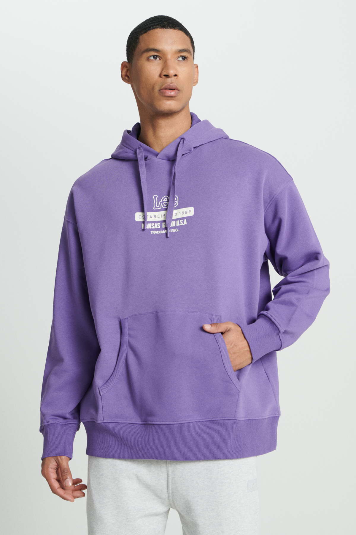 Loose Fit Rahat Kesim Kapüşonlu İçi Polarlı Sırt Baskılı Mor