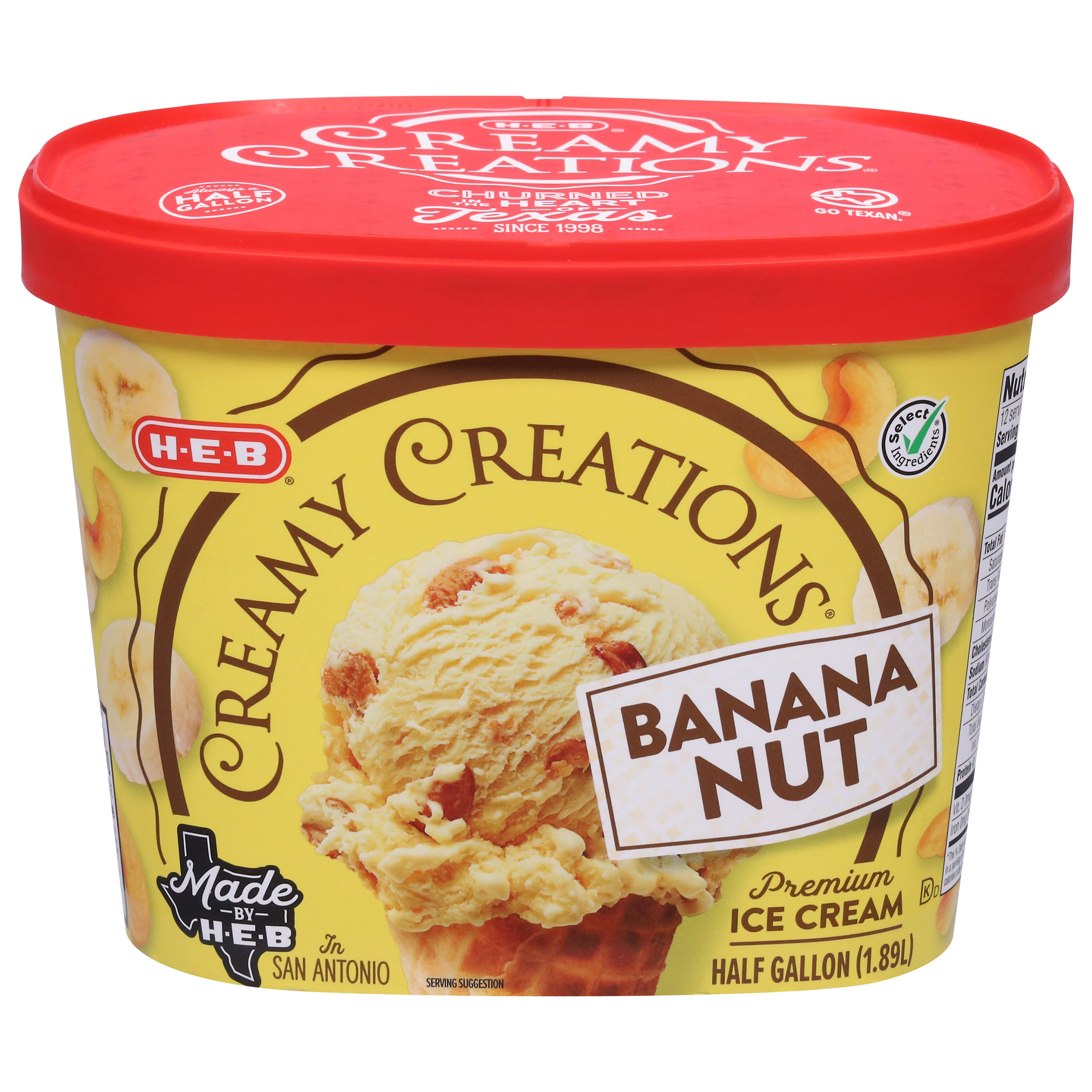 H-E-B Creamy Creations Banana Nut Ice Cream, 1/2 gal | Joe V's