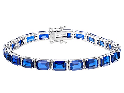 Blue Lab Created Spinel Rhodium Over Sterling Silver Bracelet