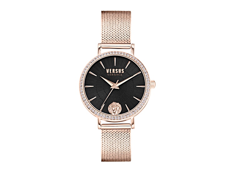 Versus Versace Mar Vista Womens Watch 34mm Rose Case Black Enamel