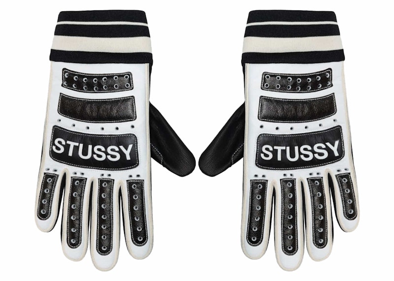 Stussy Leather Bike Gloves Black/White Men's - SS24 - GB