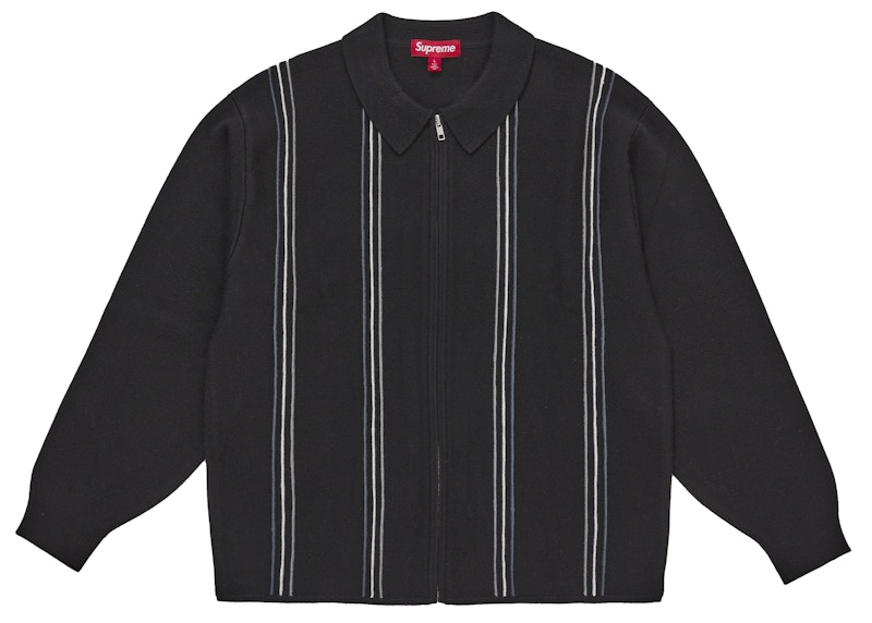 Supreme Stripe Zip Up Polo Sweater Black Hombre - FW25 - US