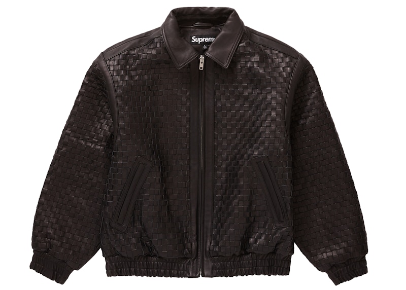 Supreme Woven Leather Varsity Jacket Black Men's - FW23 - GB