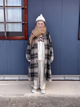 BEAMS BOY / スライバー タータンチェック ノーカラー コートを使った