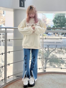 ribbonスリムフレアデニムパンツ｜メリージェニー（merry jenny）公式