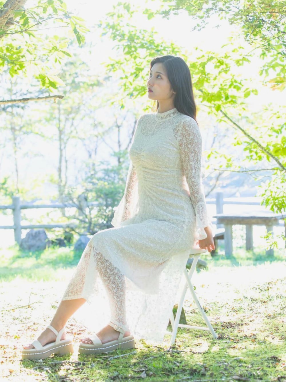 FRAY I.D（フレイアイディー）の「ストレッチレースロングワンピース