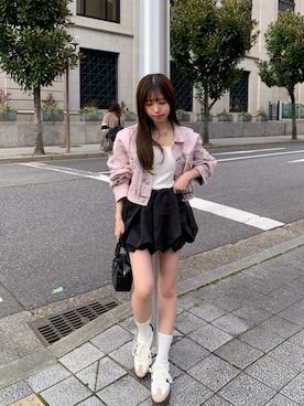 MURUAのデニムジャケット（ピンク系）を使った人気ファッション