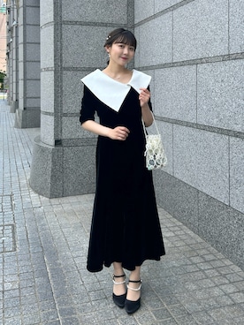 LEJA】配色アシンメトリービッグカラーベロアマーメイドシルエット