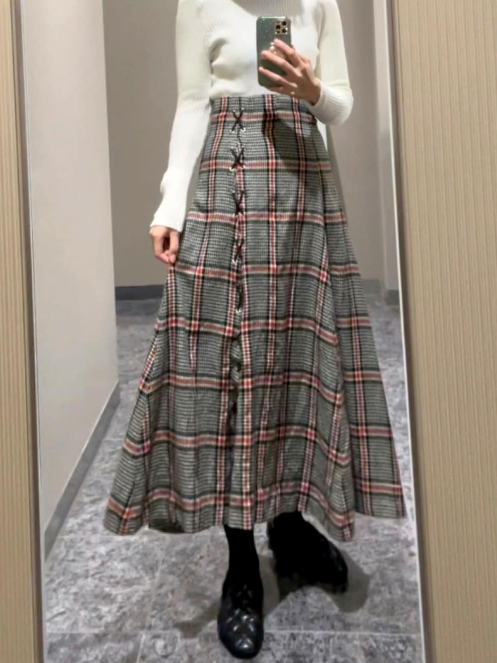 SNIDEL（スナイデル）の「チェックスリットロングスカート（ロング