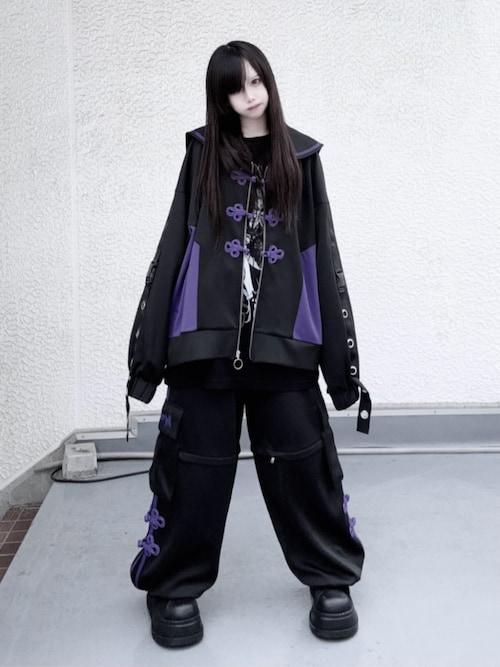 セール】チャイナボタン付き配色セーラーZIPパーカー（パーカー