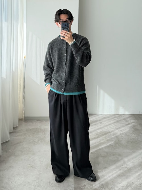 CREW NECK BRUSHED LAYERED CARDIGAN / クルーネックブラッシュド