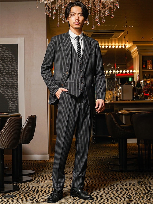 SOMEDIFF】ストライプ柄スリーピースセットアップ/スーツ メンズ